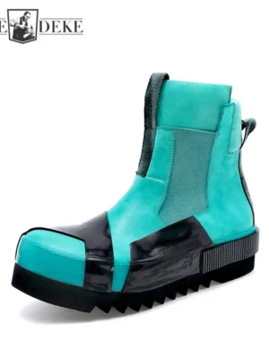 Designer Punk Boots Men Luxury Cowhide Genuine Leather Fashion High Top Sneakers High Quality Platform Shoes Size 45